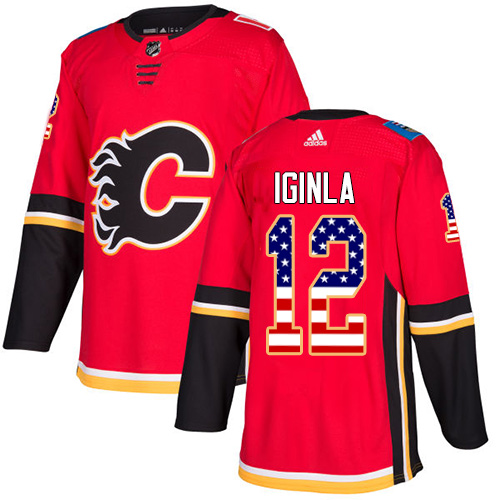 Adidas Flames #12 Jarome Iginla Red Home Authentic USA Flag Stitched NHL Jersey